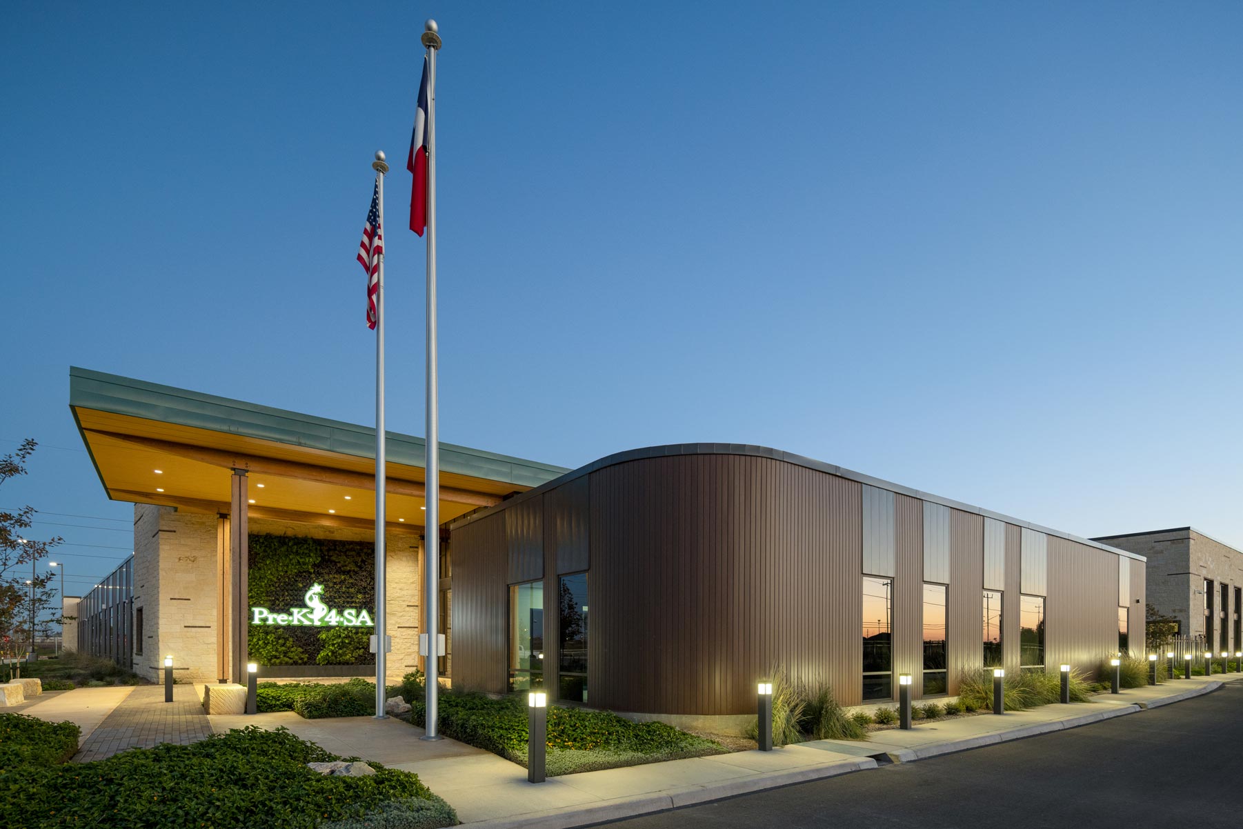 school entrance at night