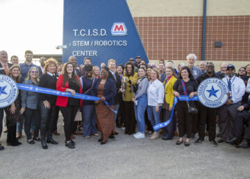 Representatives with Texas City ISD, Marathon Petroleum Corporation and Pfluger Architects cut the ribbon on the new Texas City ISD Marathon STEM and Robotics Center.